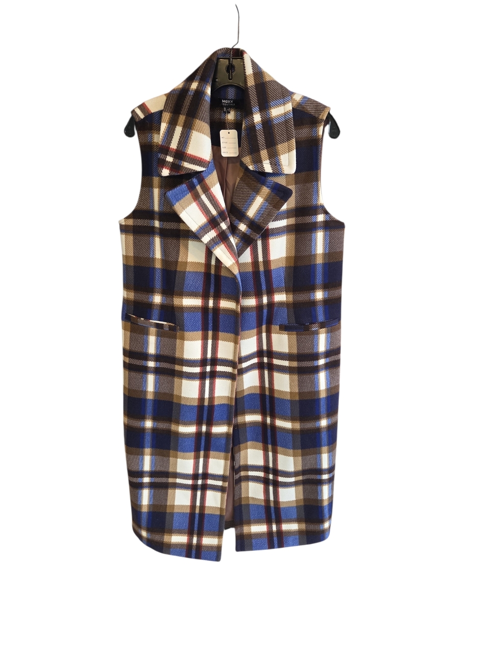 MEXX Essentials Size Small Women's Plaid Vest Coat - Blue, Brown, Cream NEW